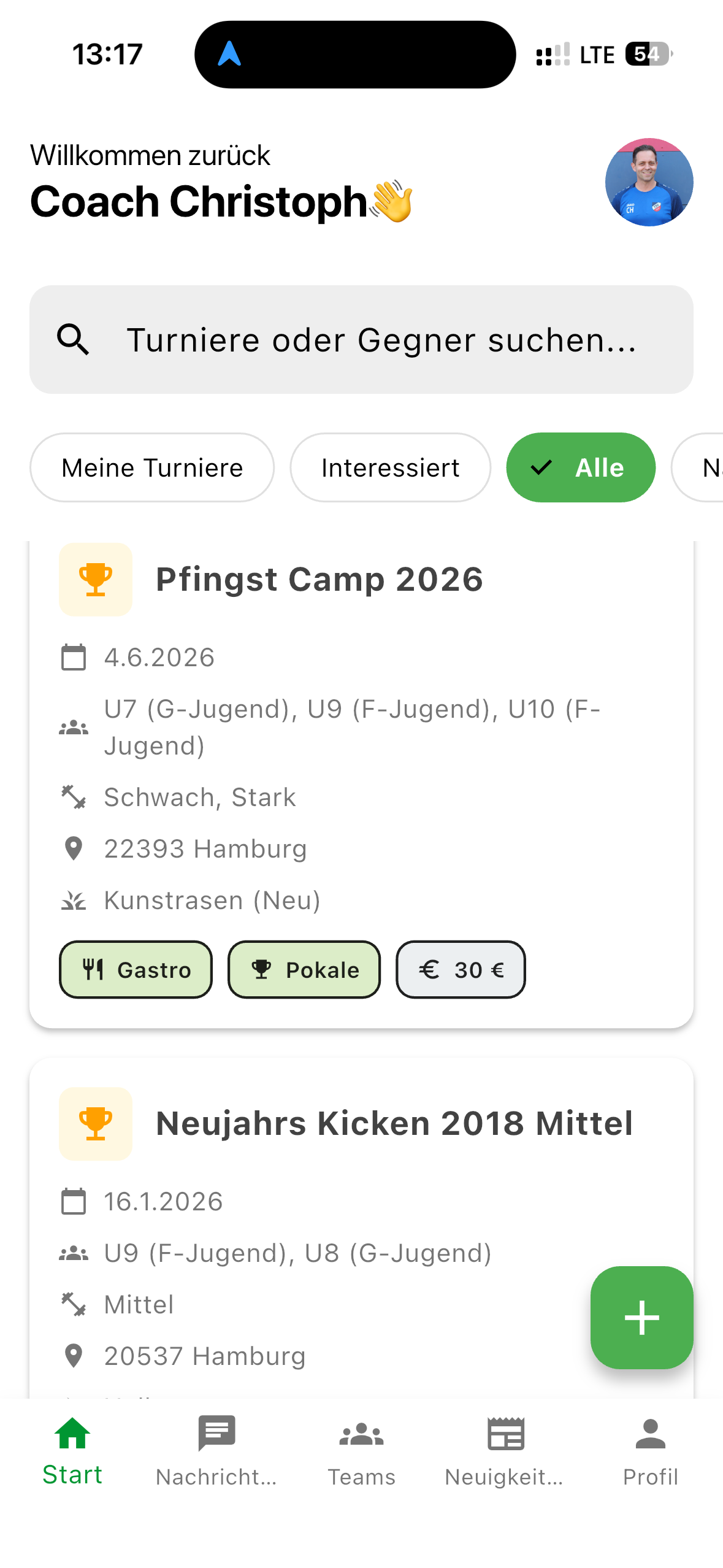 Startseite mit Events